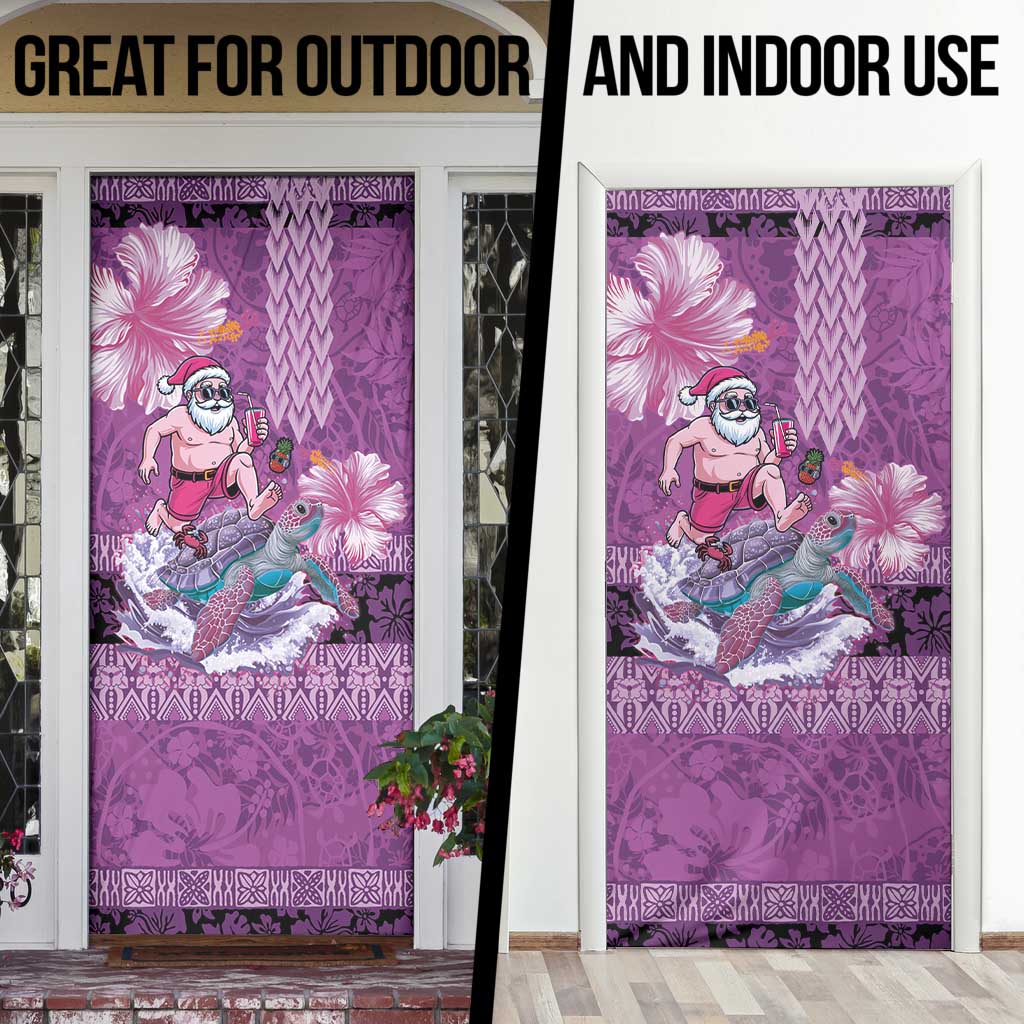 Hawaii Mele Kalikimaka Door Cover Funny Santa with Tribal Tattoos Kakau Purple Color - Polynesian Pride