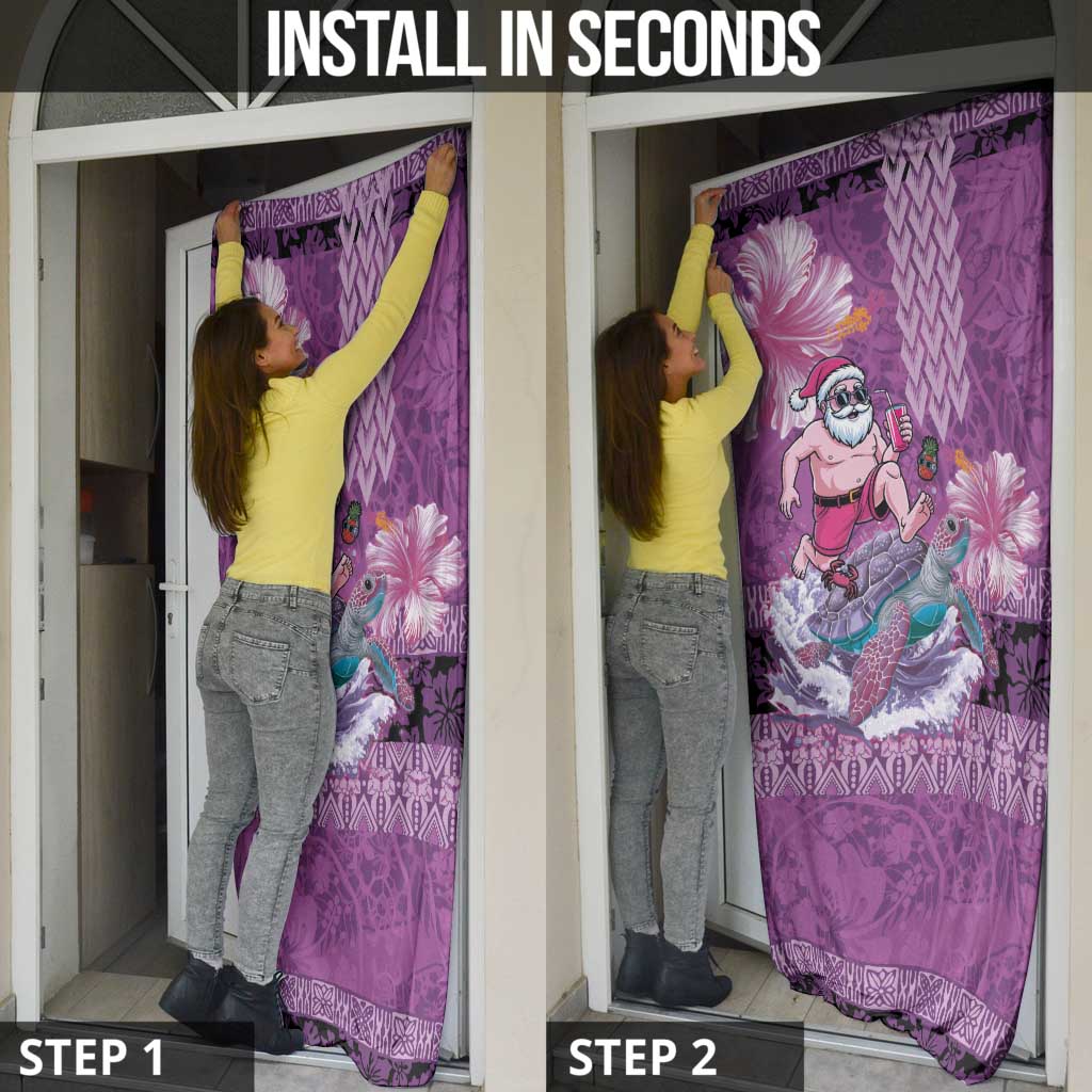Hawaii Mele Kalikimaka Door Cover Funny Santa with Tribal Tattoos Kakau Purple Color - Polynesian Pride
