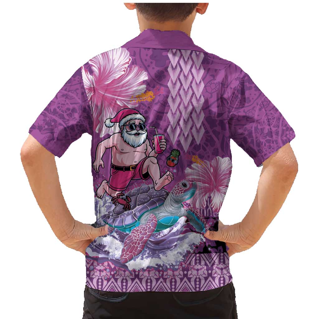 Hawaii Mele Kalikimaka Family Matching Mermaid Dress and Hawaiian Shirt Funny Santa with Tribal Tattoos Kakau Purple Color - Polynesian Pride