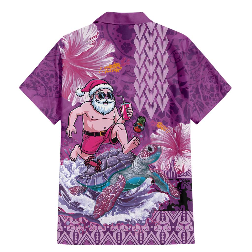 Hawaii Mele Kalikimaka Family Matching Mermaid Dress and Hawaiian Shirt Funny Santa with Tribal Tattoos Kakau Purple Color - Polynesian Pride