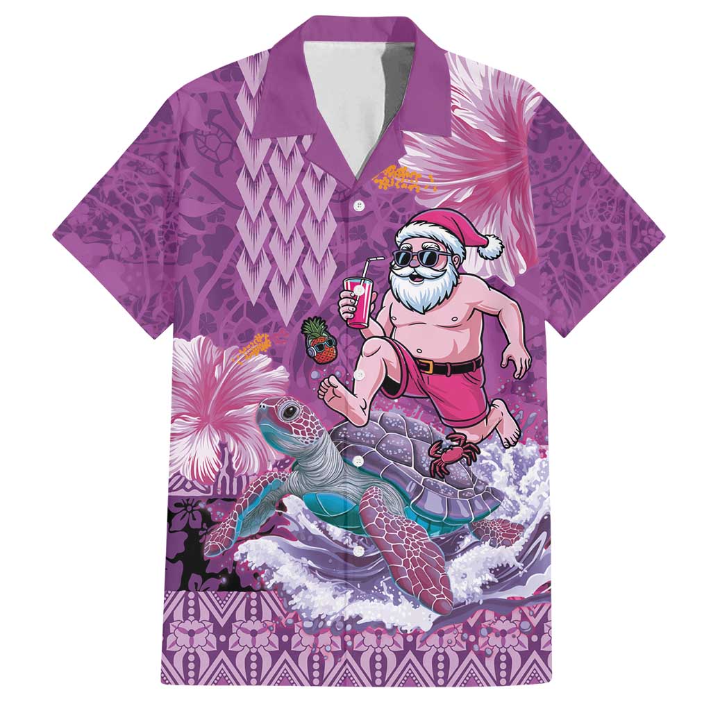 Hawaii Mele Kalikimaka Family Matching Summer Maxi Dress and Hawaiian Shirt Funny Santa with Tribal Tattoos Kakau Purple Color - Polynesian Pride