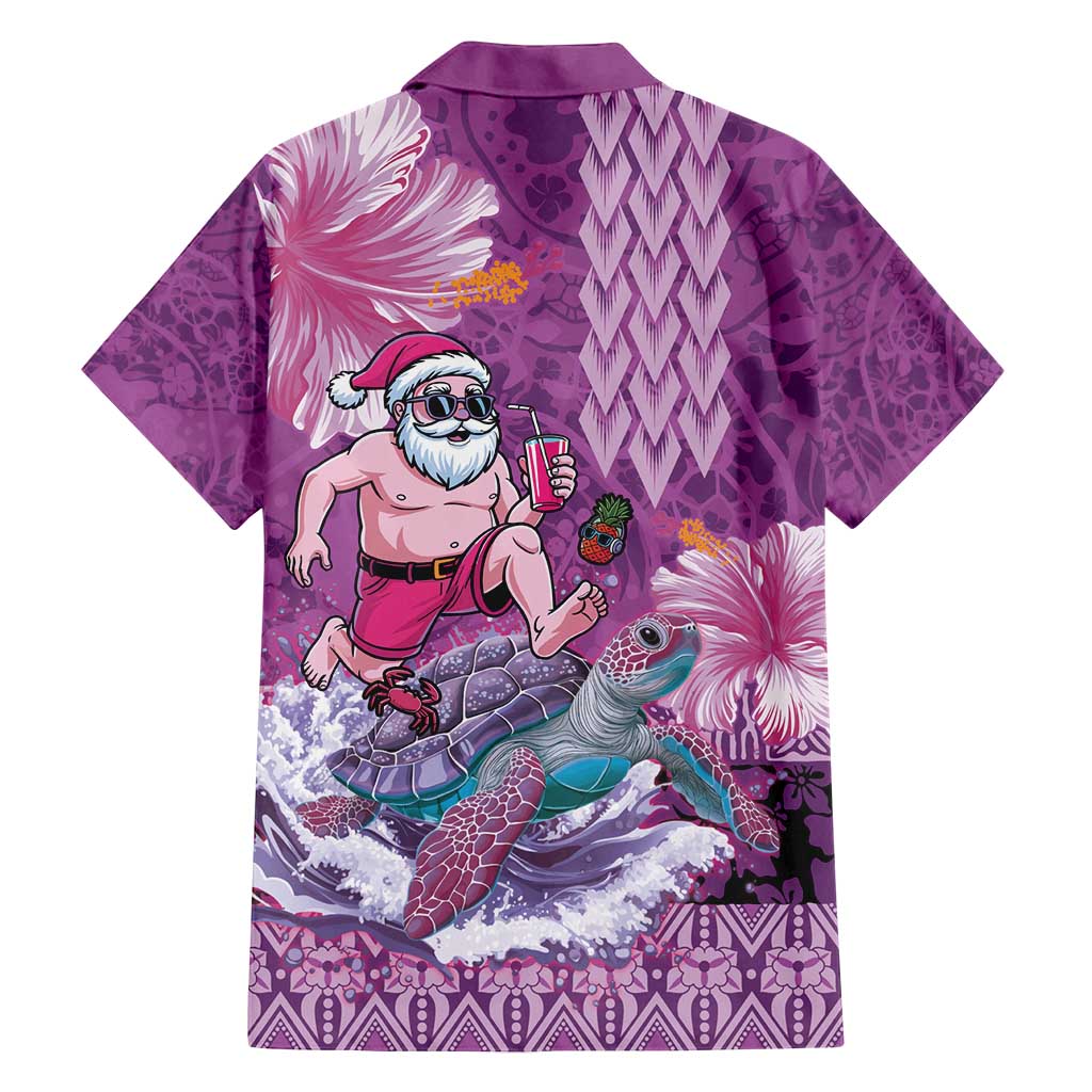 Hawaii Mele Kalikimaka Family Matching Summer Maxi Dress and Hawaiian Shirt Funny Santa with Tribal Tattoos Kakau Purple Color - Polynesian Pride