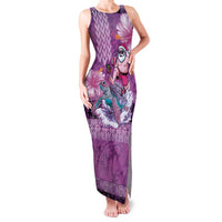 Hawaii Mele Kalikimaka Family Matching Tank Maxi Dress and Hawaiian Shirt Funny Santa with Tribal Tattoos Kakau Purple Color - Polynesian Pride