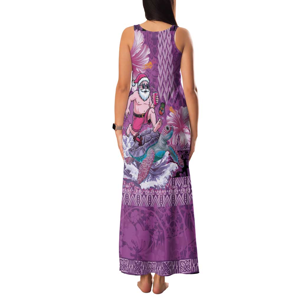 Hawaii Mele Kalikimaka Family Matching Tank Maxi Dress and Hawaiian Shirt Funny Santa with Tribal Tattoos Kakau Purple Color - Polynesian Pride