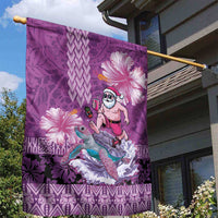 Hawaii Mele Kalikimaka Garden Flag Funny Santa with Tribal Tattoos Kakau Purple Color - Polynesian Pride