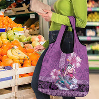 Hawaii Mele Kalikimaka Grocery Bag Funny Santa with Tribal Tattoos Kakau Purple Color - Polynesian Pride