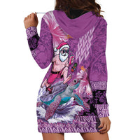 Hawaii Mele Kalikimaka Hoodie Dress Funny Santa with Tribal Tattoos Kakau Purple Color - Polynesian Pride