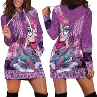Hawaii Mele Kalikimaka Hoodie Dress Funny Santa with Tribal Tattoos Kakau Purple Color - Polynesian Pride