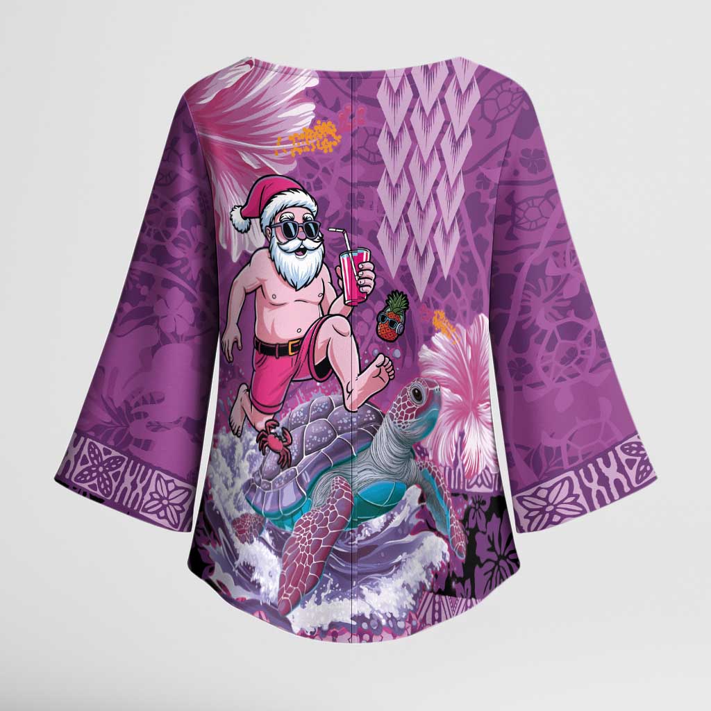 Hawaii Mele Kalikimaka Kimono Sleeve Blouse Funny Santa with Tribal Tattoos Kakau Purple Color - Polynesian Pride