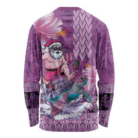 Hawaii Mele Kalikimaka Long Sleeve Shirt Funny Santa with Tribal Tattoos Kakau Purple Color - Polynesian Pride