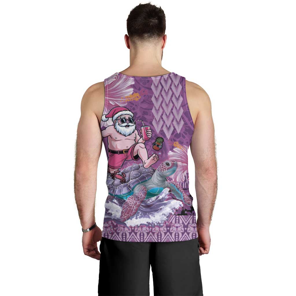 Hawaii Mele Kalikimaka Men Tank Top Funny Santa with Tribal Tattoos Kakau Purple Color - Polynesian Pride