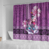 Hawaii Mele Kalikimaka Shower Curtain Funny Santa with Tribal Tattoos Kakau Purple Color - Polynesian Pride