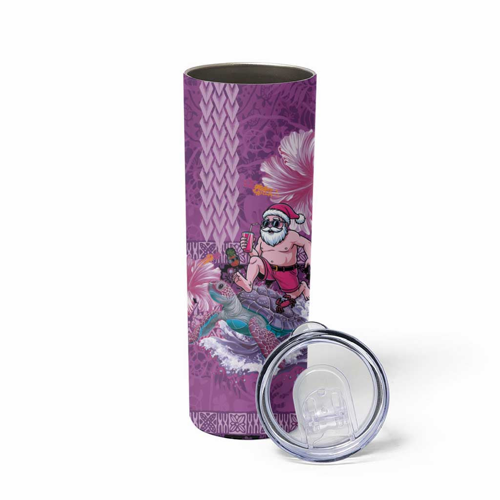 Hawaii Mele Kalikimaka Skinny Tumbler Funny Santa with Tribal Tattoos Kakau Purple Color - Polynesian Pride