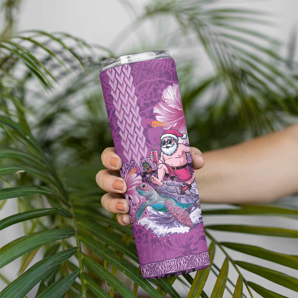 Hawaii Mele Kalikimaka Skinny Tumbler Funny Santa with Tribal Tattoos Kakau Purple Color - Polynesian Pride
