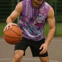 Hawaii Mele Kalikimaka Sleeveless Hoodie Funny Santa with Tribal Tattoos Kakau Purple Color - Polynesian Pride