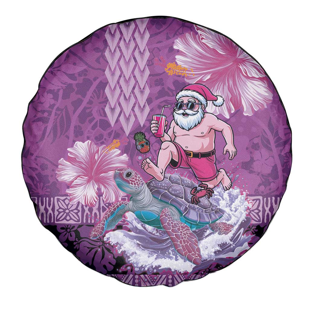 Hawaii Mele Kalikimaka Spare Tire Cover Funny Santa with Tribal Tattoos Kakau Purple Color - Polynesian Pride