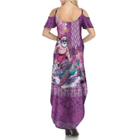 Hawaii Mele Kalikimaka Summer Maxi Dress Funny Santa with Tribal Tattoos Kakau Purple Color - Polynesian Pride