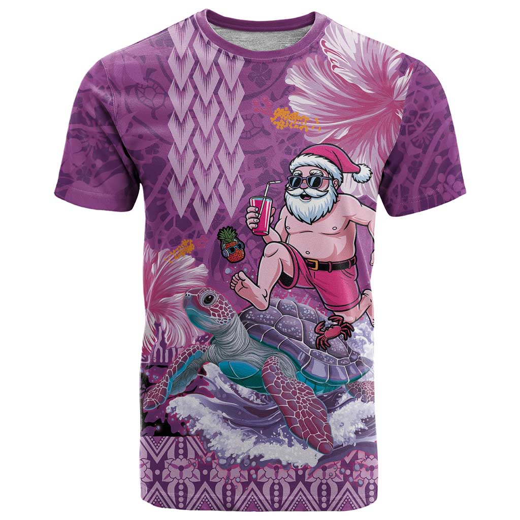 Hawaii Mele Kalikimaka T Shirt Funny Santa with Tribal Tattoos Kakau Purple Color - Polynesian Pride