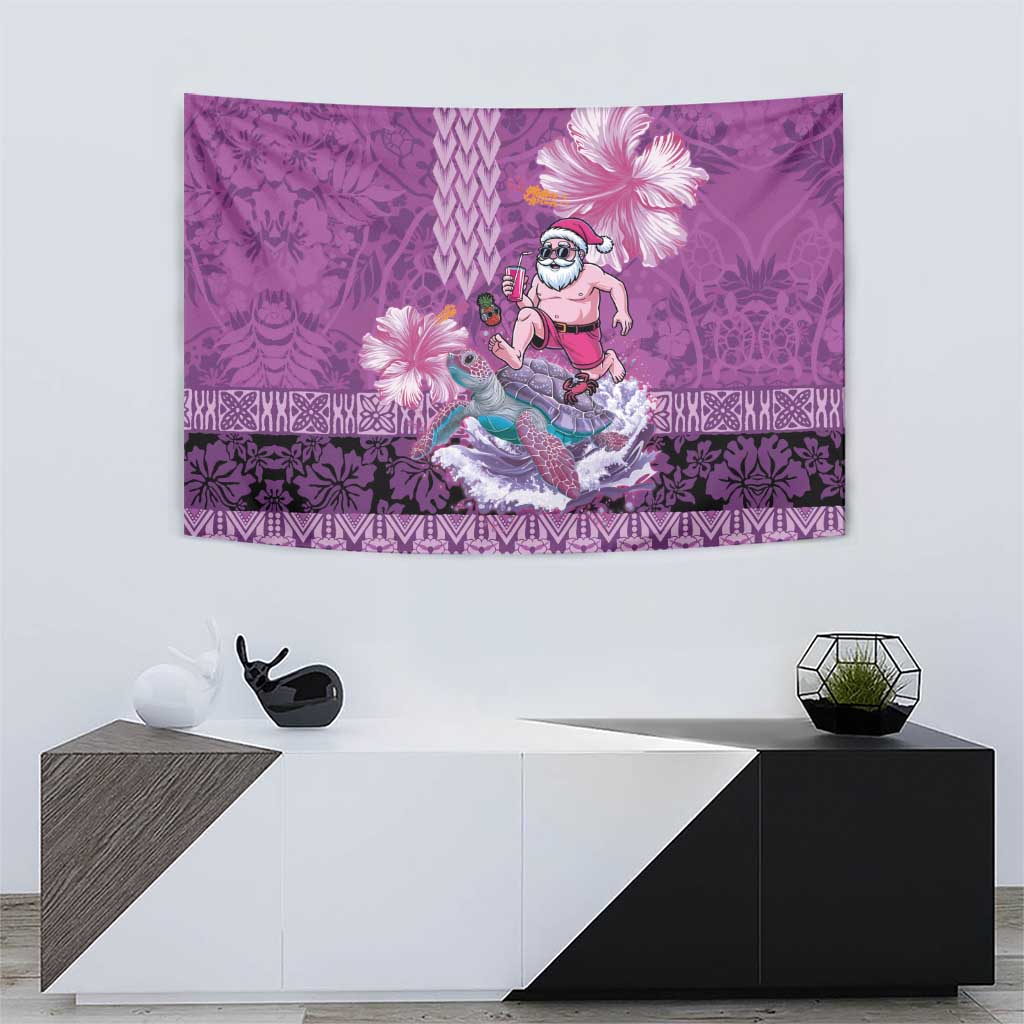 Hawaii Mele Kalikimaka Tapestry Funny Santa with Tribal Tattoos Kakau Purple Color - Polynesian Pride