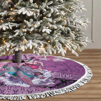 Hawaii Mele Kalikimaka Tree Skirt Funny Santa with Tribal Tattoos Kakau Purple Color - Polynesian Pride