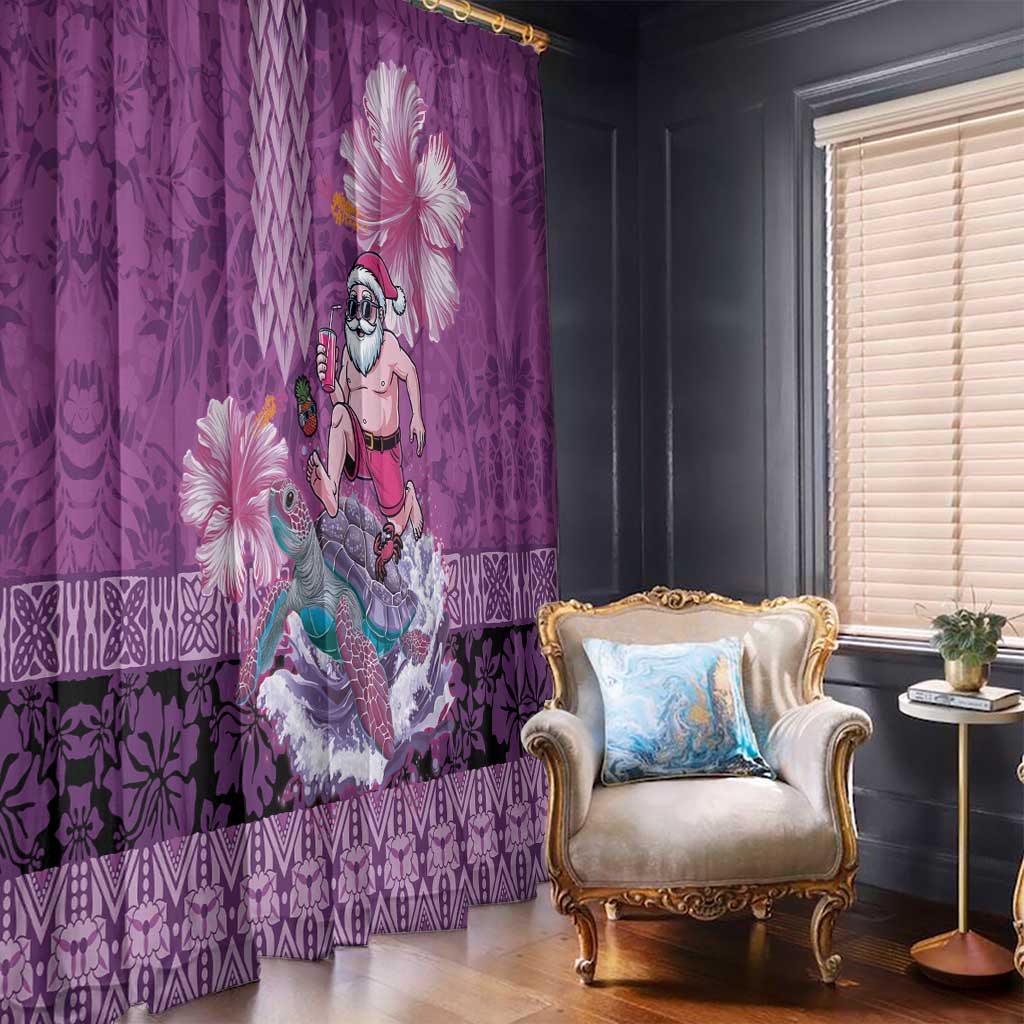 Hawaii Mele Kalikimaka Window Curtain Funny Santa with Tribal Tattoos Kakau Purple Color - Polynesian Pride