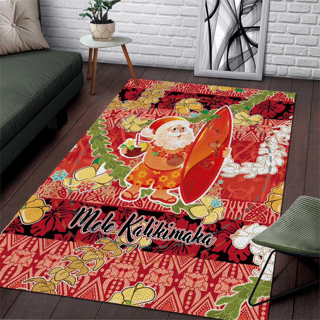 Hawaii Santa Mele Kalikimaka Area Rug Tropical Puakenikeni Lei with Polynesian Tribal Pattern - Polynesian Pride