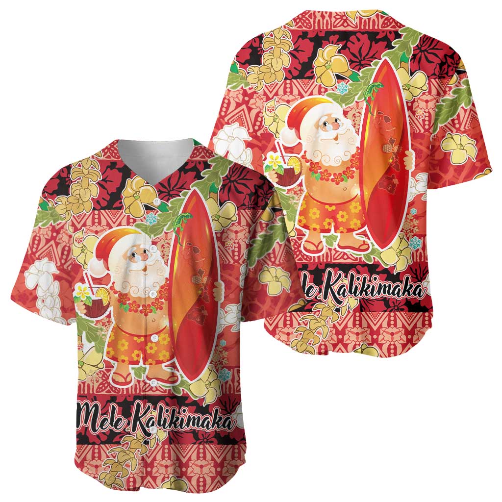 Hawaii Santa Mele Kalikimaka Baseball Jersey Tropical Puakenikeni Lei with Polynesian Tribal Pattern LT03 - Polynesian Pride