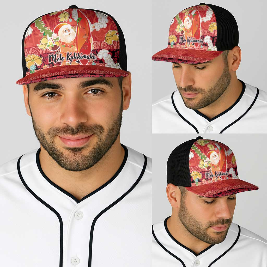 Hawaii Santa Mele Kalikimaka Baseball Net Cap Tropical Puakenikeni Lei with Polynesian Tribal Pattern - Polynesian Pride