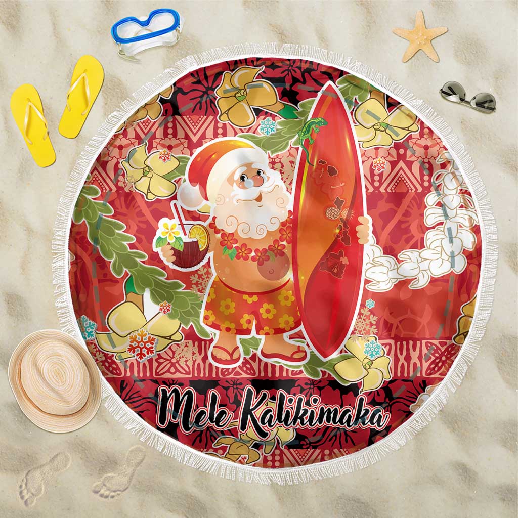 Hawaii Santa Mele Kalikimaka Beach Blanket Tropical Puakenikeni Lei with Polynesian Tribal Pattern - Polynesian Pride