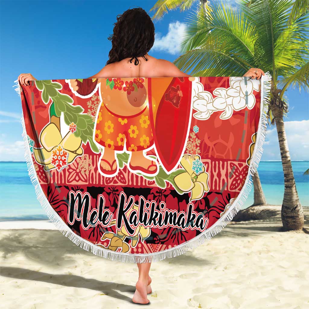 Hawaii Santa Mele Kalikimaka Beach Blanket Tropical Puakenikeni Lei with Polynesian Tribal Pattern - Polynesian Pride
