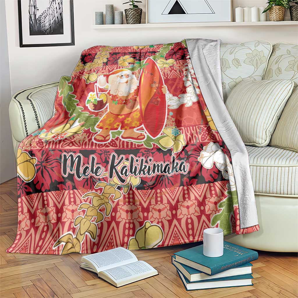 Hawaii Santa Mele Kalikimaka Blanket Tropical Puakenikeni Lei with Polynesian Tribal Pattern LT03 Red - Polynesian Pride