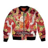Hawaii Santa Mele Kalikimaka Bomber Jacket Tropical Puakenikeni Lei with Polynesian Tribal Pattern - Polynesian Pride
