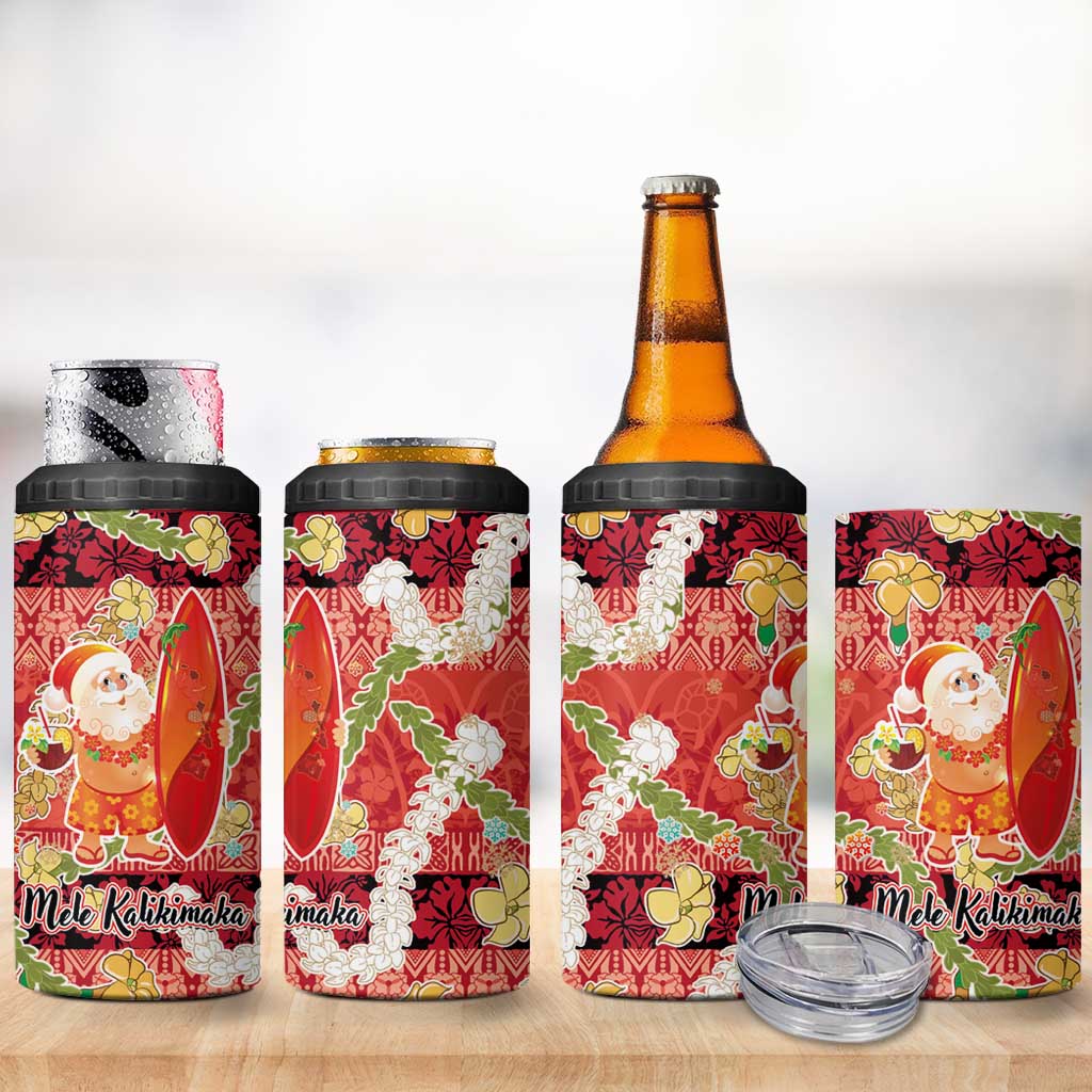 Hawaii Santa Mele Kalikimaka 4 in 1 Can Cooler Tumbler Tropical Puakenikeni Lei with Polynesian Tribal Pattern - Polynesian Pride