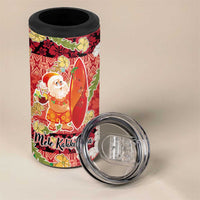 Hawaii Santa Mele Kalikimaka 4 in 1 Can Cooler Tumbler Tropical Puakenikeni Lei with Polynesian Tribal Pattern - Polynesian Pride