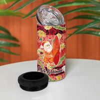 Hawaii Santa Mele Kalikimaka 4 in 1 Can Cooler Tumbler Tropical Puakenikeni Lei with Polynesian Tribal Pattern - Polynesian Pride