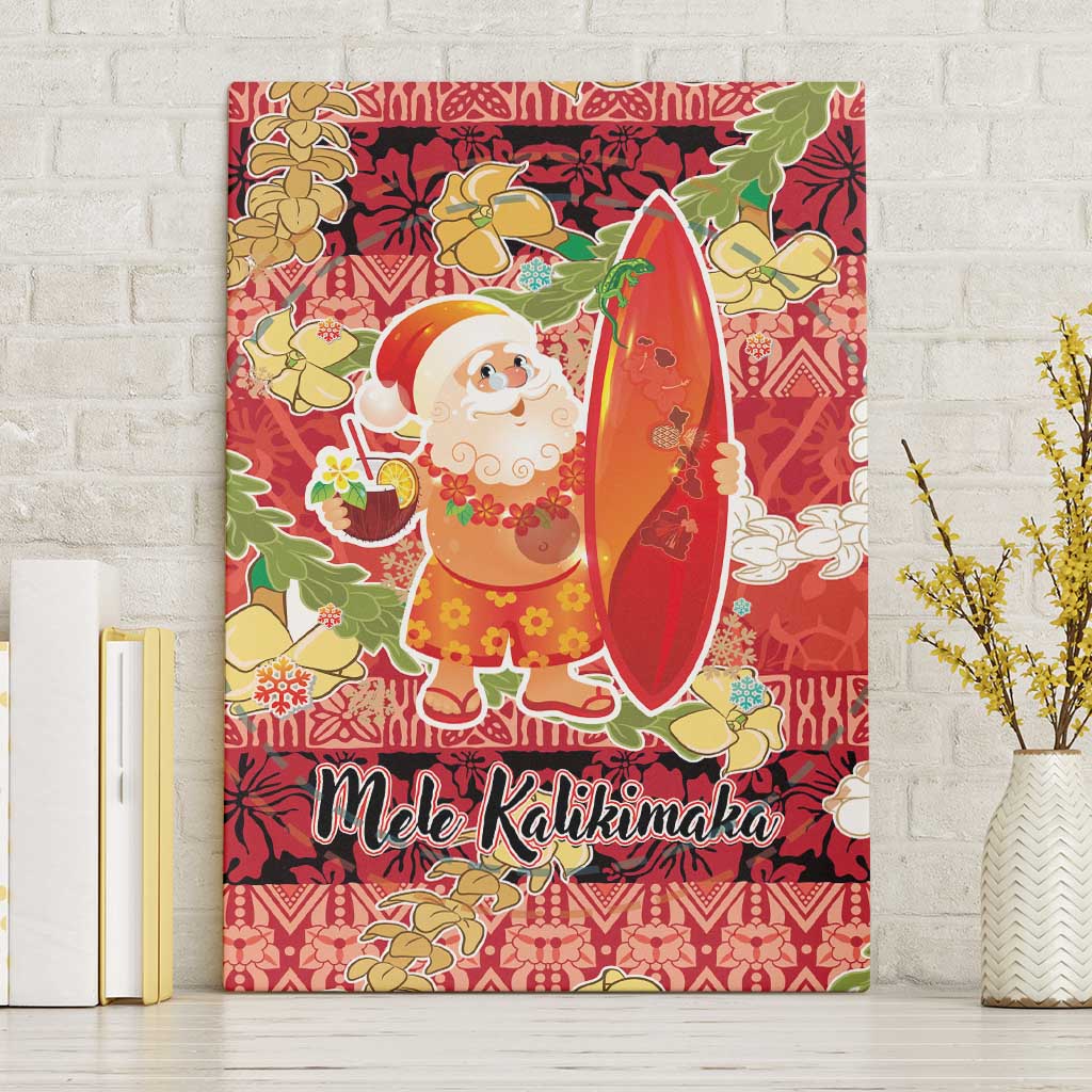 Hawaii Santa Mele Kalikimaka Canvas Wall Art Tropical Puakenikeni Lei with Polynesian Tribal Pattern LT03 Without Frame Red - Polynesian Pride