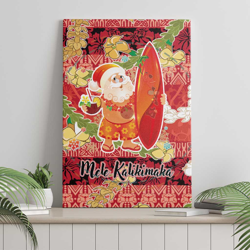 Hawaii Santa Mele Kalikimaka Canvas Wall Art Tropical Puakenikeni Lei with Polynesian Tribal Pattern LT03 - Polynesian Pride