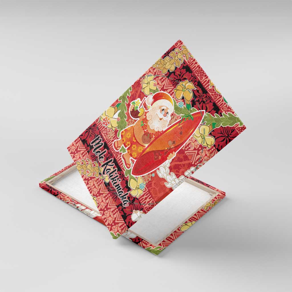 Hawaii Santa Mele Kalikimaka Canvas Wall Art Tropical Puakenikeni Lei with Polynesian Tribal Pattern LT03 With Frame Red - Polynesian Pride
