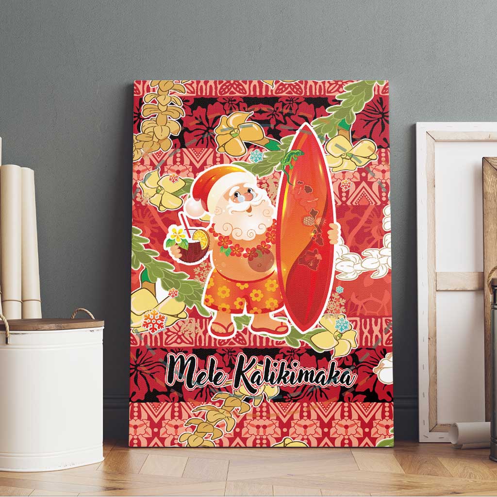 Hawaii Santa Mele Kalikimaka Canvas Wall Art Tropical Puakenikeni Lei with Polynesian Tribal Pattern LT03 - Polynesian Pride