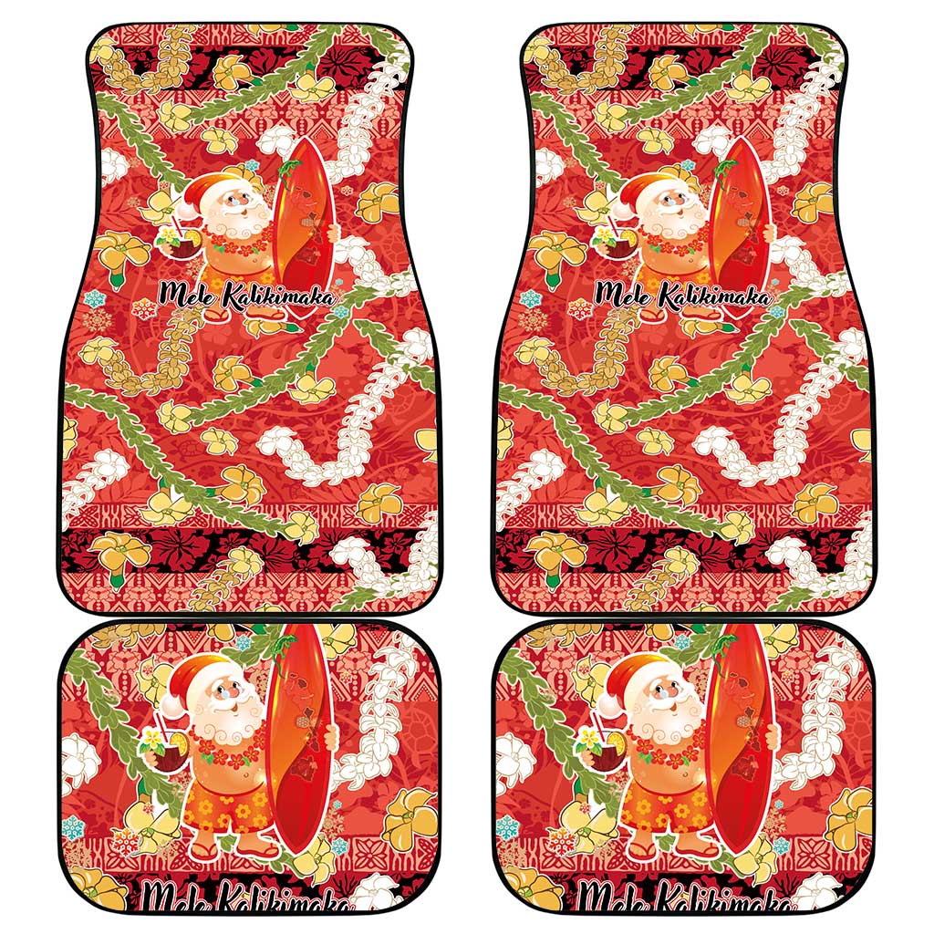 Hawaii Santa Mele Kalikimaka Car Mats Tropical Puakenikeni Lei with Polynesian Tribal Pattern - Polynesian Pride