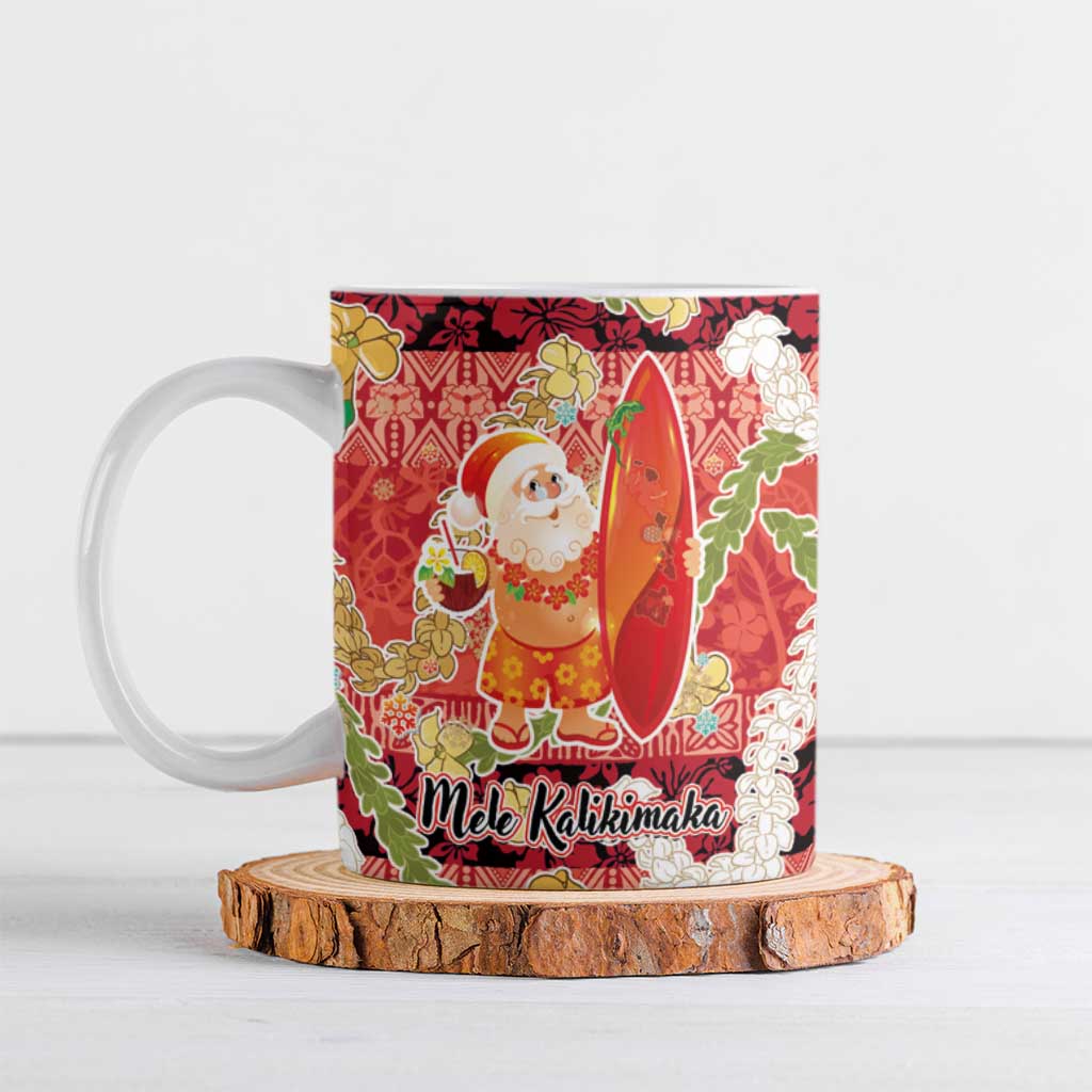 Hawaii Santa Mele Kalikimaka Ceramic Mug Tropical Puakenikeni Lei with Polynesian Tribal Pattern - Polynesian Pride