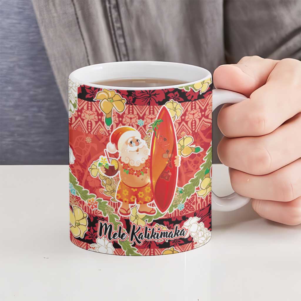 Hawaii Santa Mele Kalikimaka Ceramic Mug Tropical Puakenikeni Lei with Polynesian Tribal Pattern - Polynesian Pride