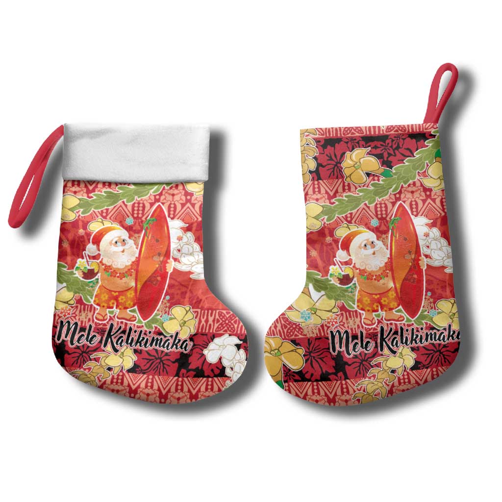 Hawaii Santa Mele Kalikimaka Christmas Stocking Tropical Puakenikeni Lei with Polynesian Tribal Pattern - Polynesian Pride
