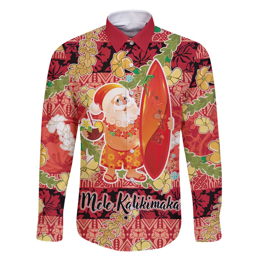 Hawaii Santa Mele Kalikimaka Family Matching Long Sleeve Bodycon Dress and Hawaiian Shirt Tropical Puakenikeni Lei with Polynesian Tribal Pattern - Polynesian Pride