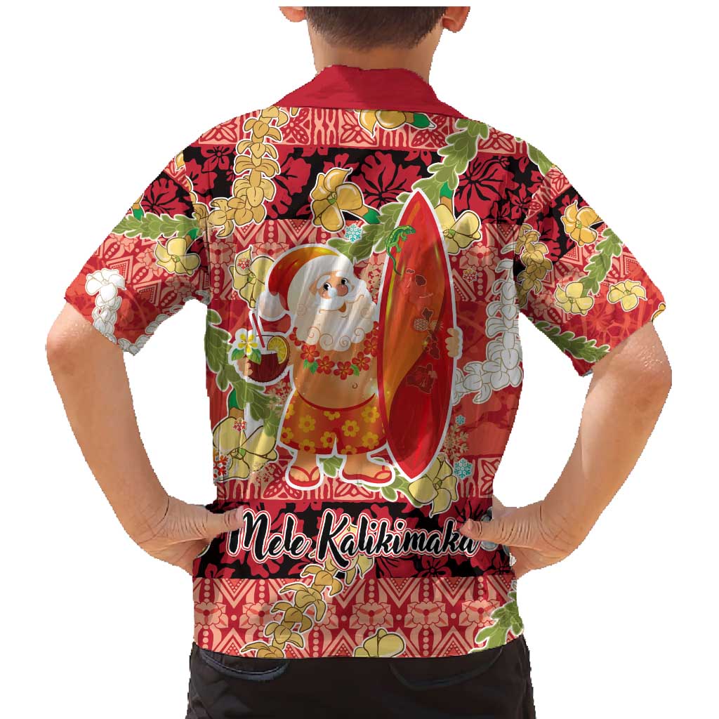 Hawaii Santa Mele Kalikimaka Family Matching Mermaid Dress and Hawaiian Shirt Tropical Puakenikeni Lei with Polynesian Tribal Pattern - Polynesian Pride