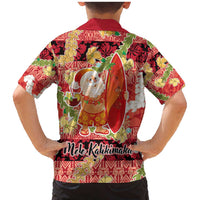 Hawaii Santa Mele Kalikimaka Family Matching Mermaid Dress and Hawaiian Shirt Tropical Puakenikeni Lei with Polynesian Tribal Pattern - Polynesian Pride