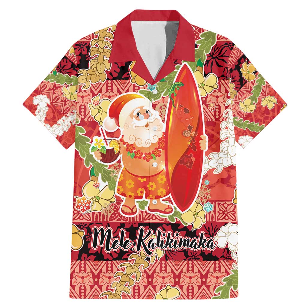 Hawaii Santa Mele Kalikimaka Family Matching Mermaid Dress and Hawaiian Shirt Tropical Puakenikeni Lei with Polynesian Tribal Pattern - Polynesian Pride