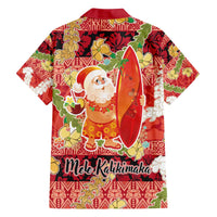Hawaii Santa Mele Kalikimaka Family Matching Off The Shoulder Long Sleeve Dress and Hawaiian Shirt Tropical Puakenikeni Lei with Polynesian Tribal Pattern - Polynesian Pride