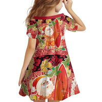 Hawaii Santa Mele Kalikimaka Family Matching Off Shoulder Short Dress and Hawaiian Shirt Tropical Puakenikeni Lei with Polynesian Tribal Pattern - Polynesian Pride