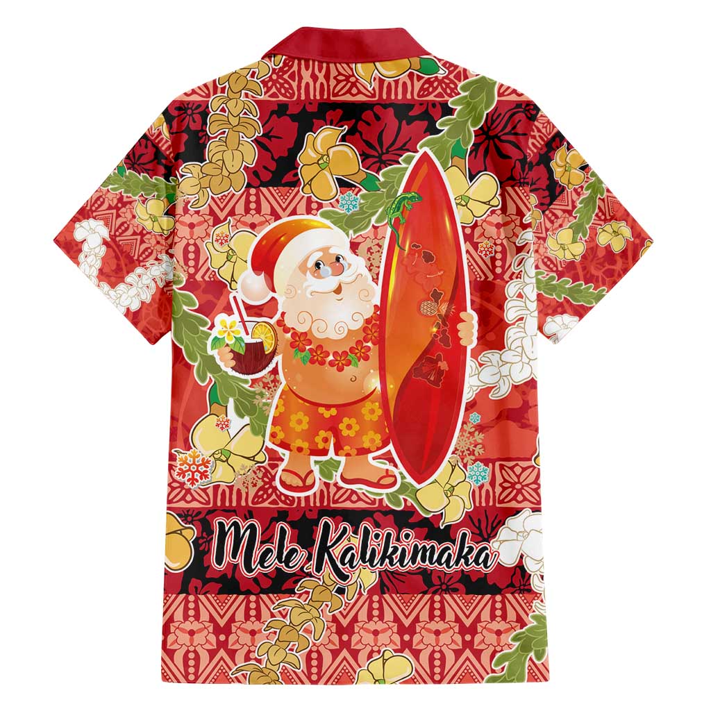 Hawaii Santa Mele Kalikimaka Family Matching Short Sleeve Bodycon Dress and Hawaiian Shirt Tropical Puakenikeni Lei with Polynesian Tribal Pattern - Polynesian Pride